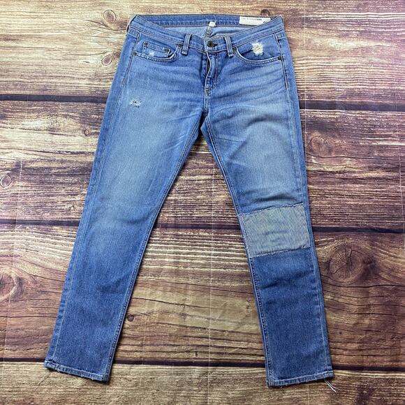 Rag & Bone Jeans Women's Size 27 The Skinny Tomboy Light Wash Patches 32x26 - Picture 2 of 12